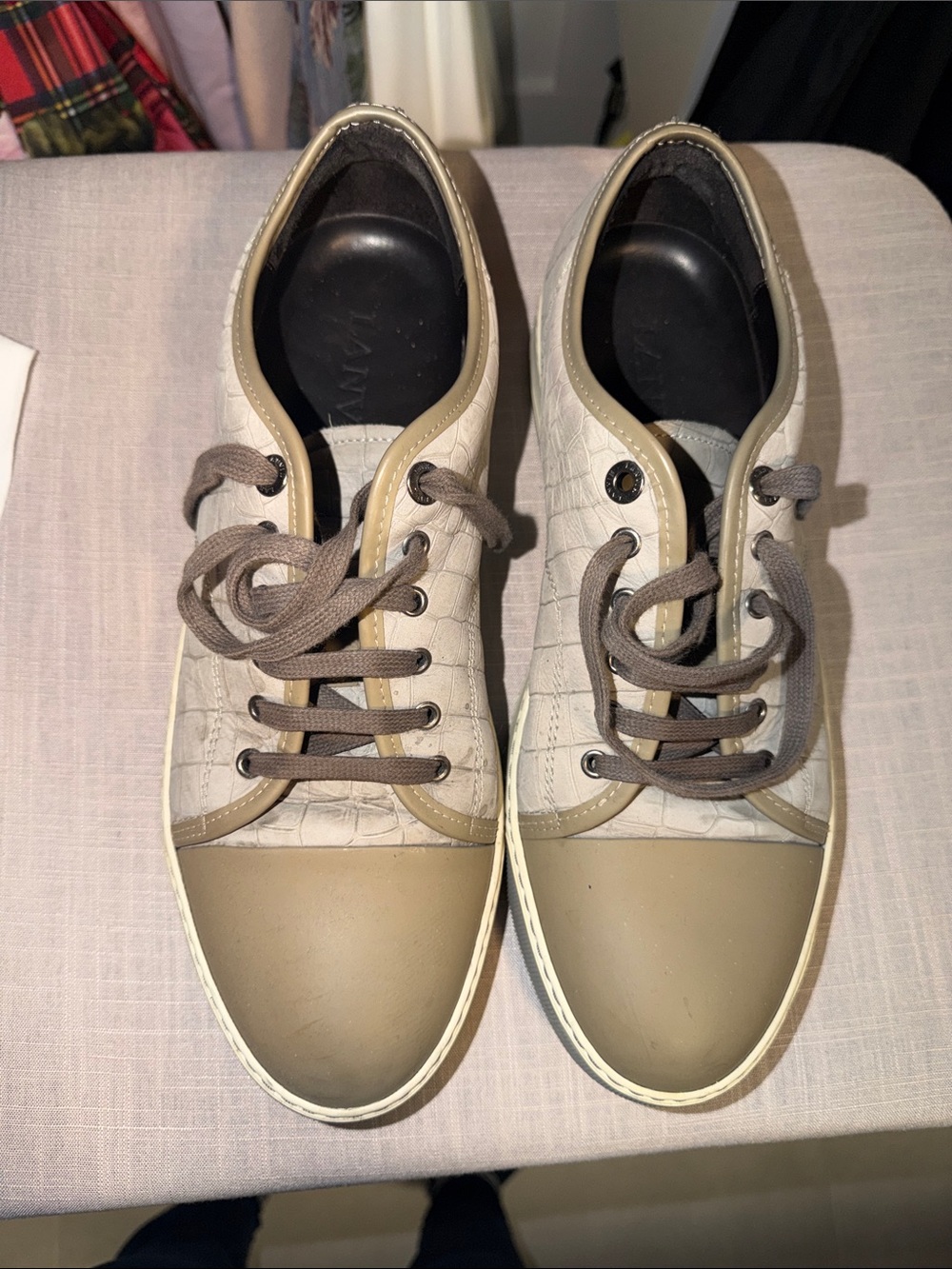 Lanvin Men's Low-Top Sneakers in Beige and Taupe